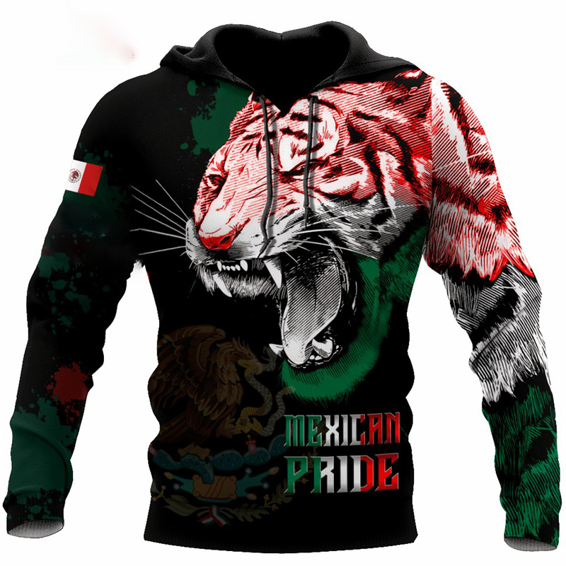Erpret Fashion 3D Print Mexico Flag National Emblem Hoodie Men Tops Autumn Long Sleeve Mexican Aztec Sweatshirt Streetwear Clothing