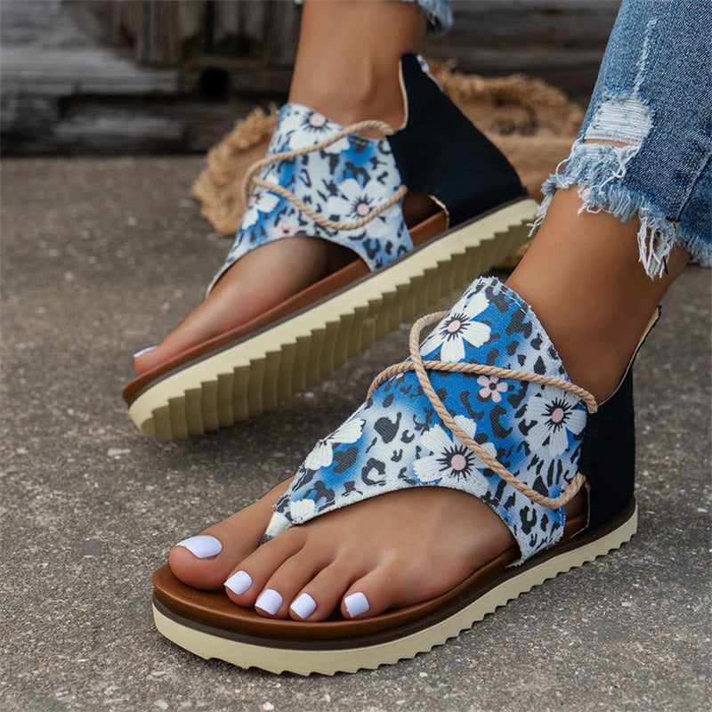  thdmladies Skull & Flower & Leopard Print Back Zipper Beach Sandals for Women thedmladies