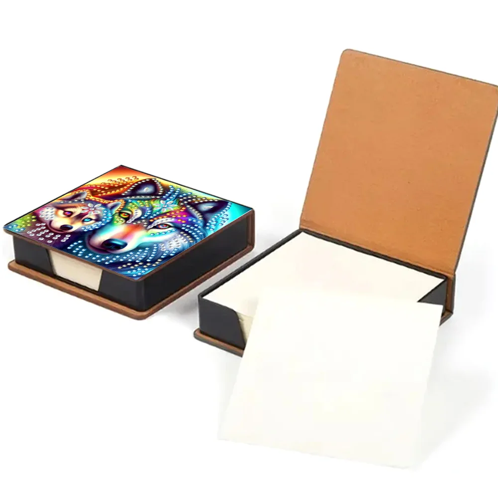 PU 5D Diamond Painting Kit Note Box DIY Diamond Art Notepad Box (Wolf)