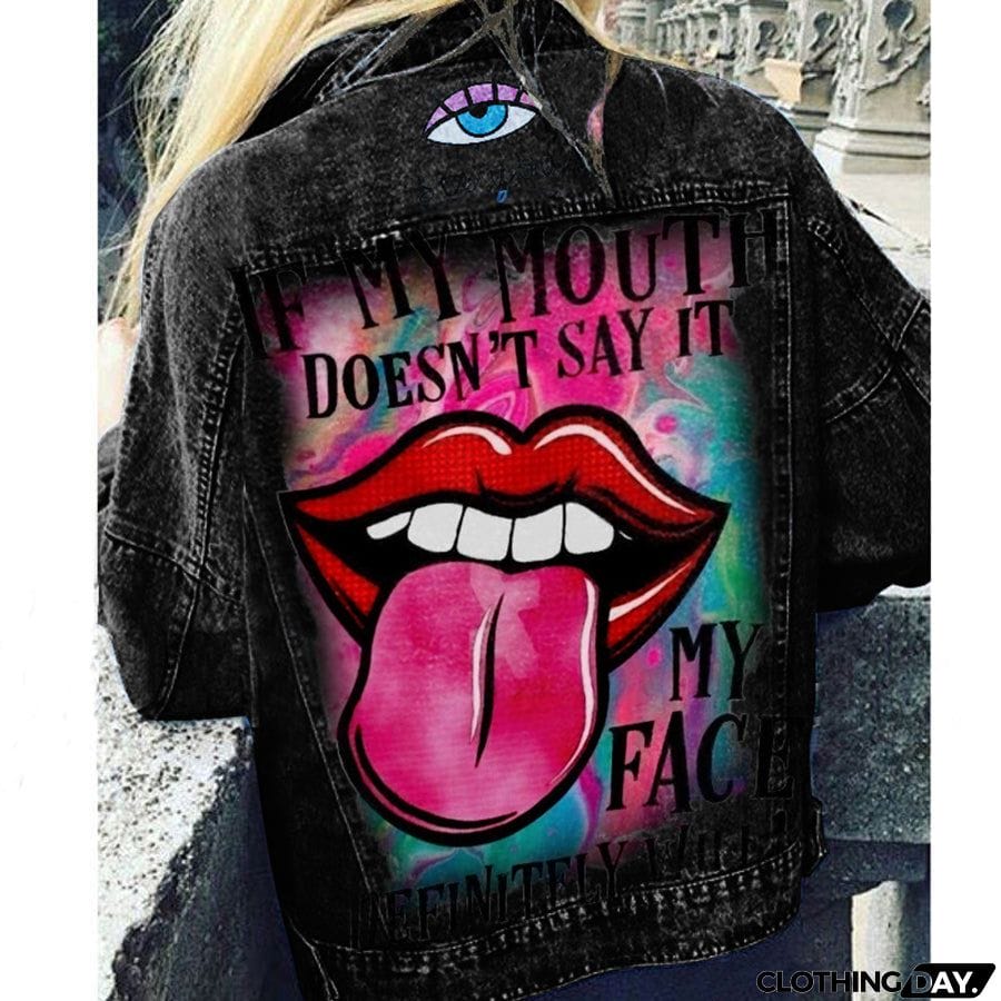 Halloween Print Long Sleeve Denim Jacket