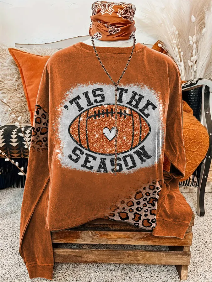 Women's Football Tis The Season Print Round Neck Sweatshirt 