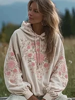 Bohemian Retro Style Plant Flower Design Women's Hoodie