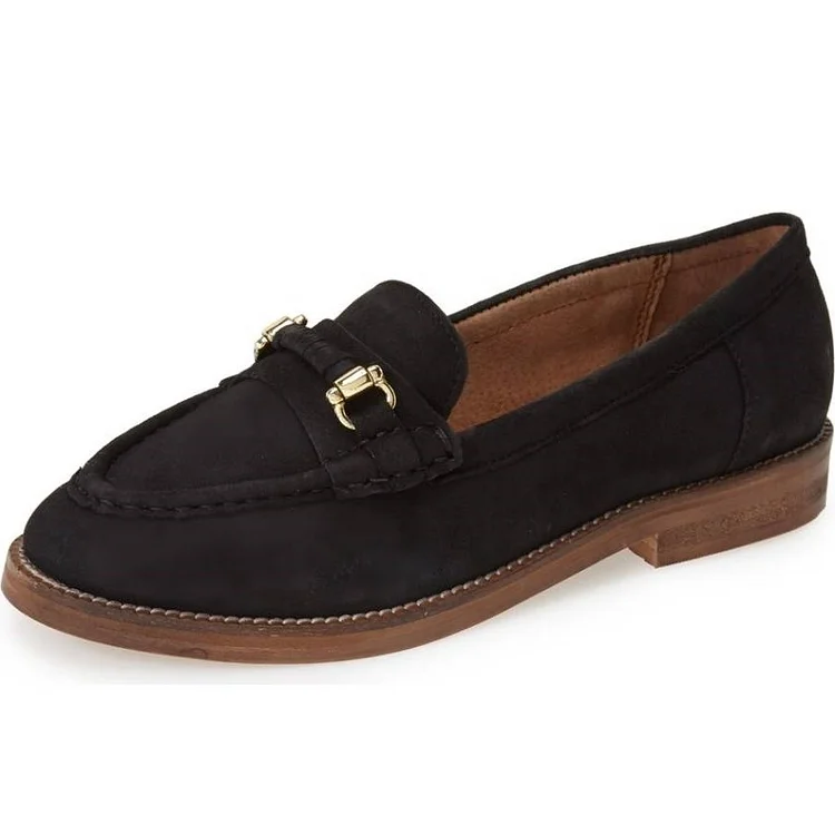 Black Vegan Suede Shoes Round Toe Loafers for Women |FSJ Shoes
