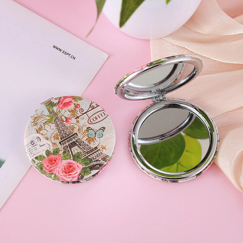 Elegant Classic Style Streetwear Printing Eiffel Tower Pu Leather Mirror 1 Piece