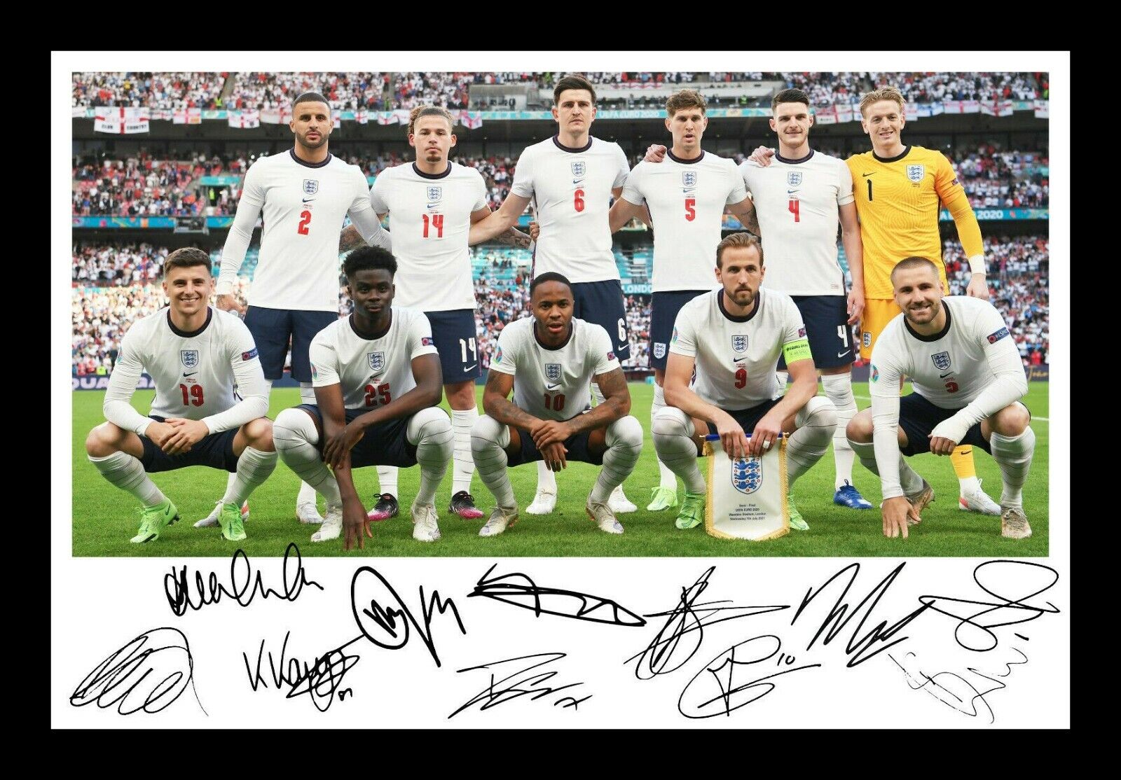 England Squad Euro 2020 2021 Autograph Signed & Framed Photo Poster painting