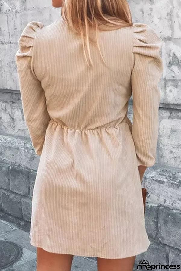 V-Neck Puff Sleeve Ruffle Mini Dress
