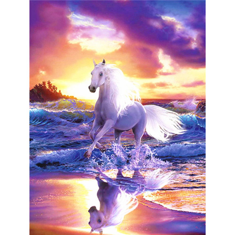 

40*50CM - Square Drill Diamond Painting - Horse On The Beach, 501 Original
