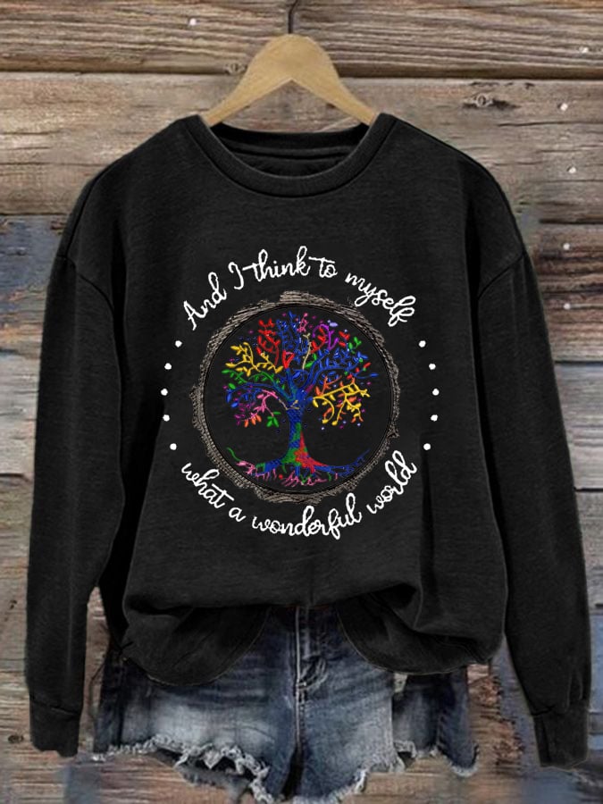 Women's Hippie What A Wonderful World Print Sweatshirt