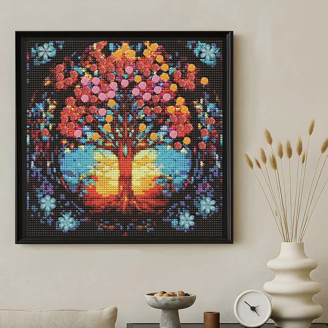 Flower Tree Silhouette Special Shaped 5D DIY Full Drill Diamond Painting Kits for Adults Beginners Home Decor Diamond Art Kit 11.81 X11.81inch