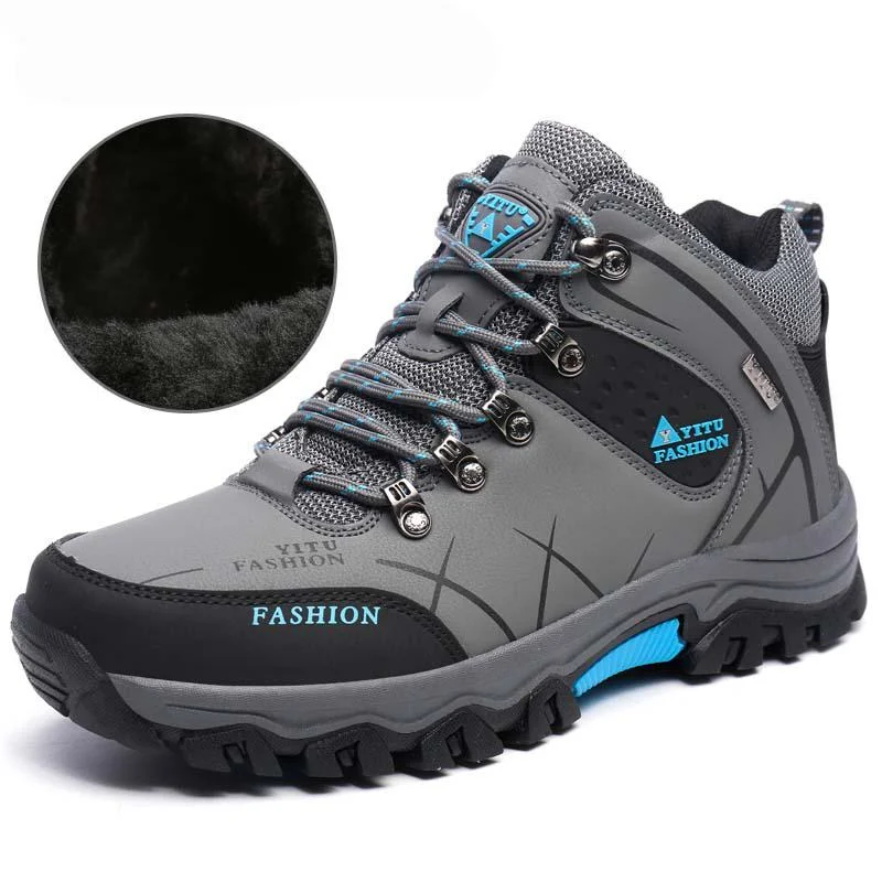 Winter Leather Ankle Boots Men Casual Shoes Outdoor Waterproof Work Tooling Mens Hiking Boots Sneakers Warm Military Snow Boots