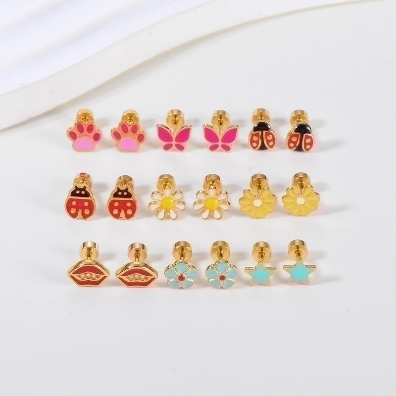 1 Pair Cute Geometric Enamel Plating Stainless Steel Ear Studs