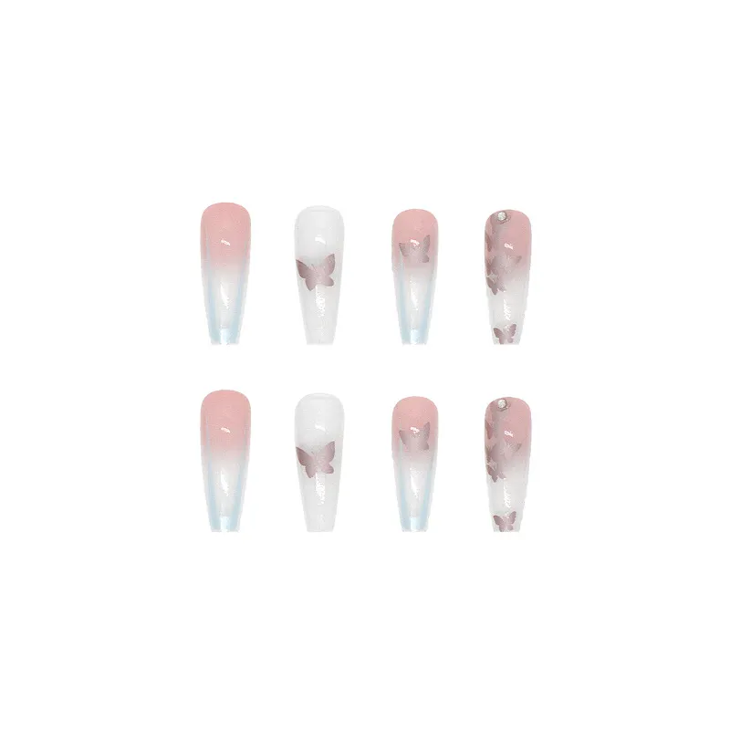 Churchf Churchf Broken Diamond Wear Armor Long Ballet Nail Pink Shiny Removable 24 Gradual Nail Patch