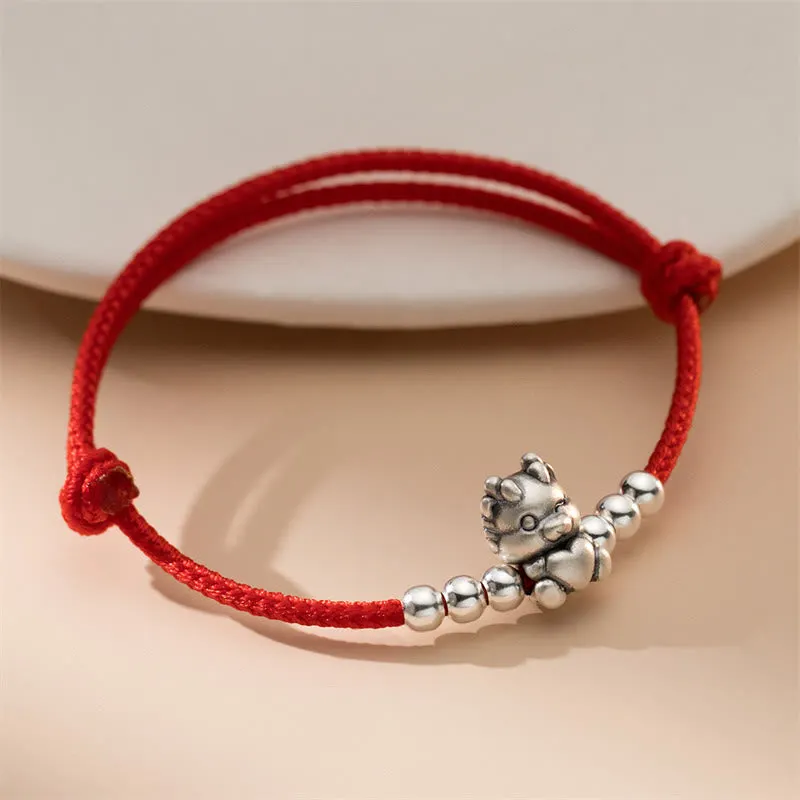 Handmade 999 Sterling Silver Year of the Dragon Luck Red Bracelet