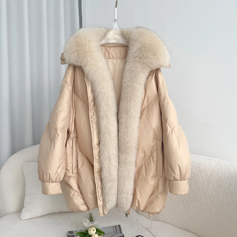 Toloer The New Winter 2024 Oversized Fox Fur Collar Loose Versatile Goose Down Female Long Style To Overcome The Coat Tide-Outfit Ideas