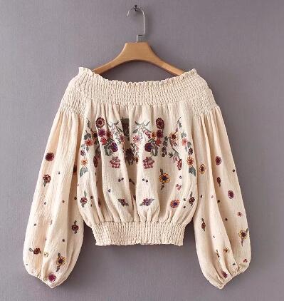 Boho Floral Embroidery Sexy Off Shoulder Summer Blouse