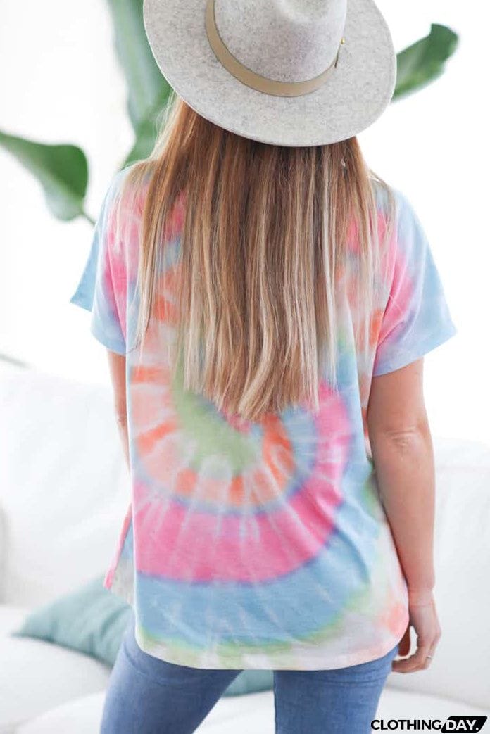 Tie-dye Short Sleeve V Neck T-Shirt