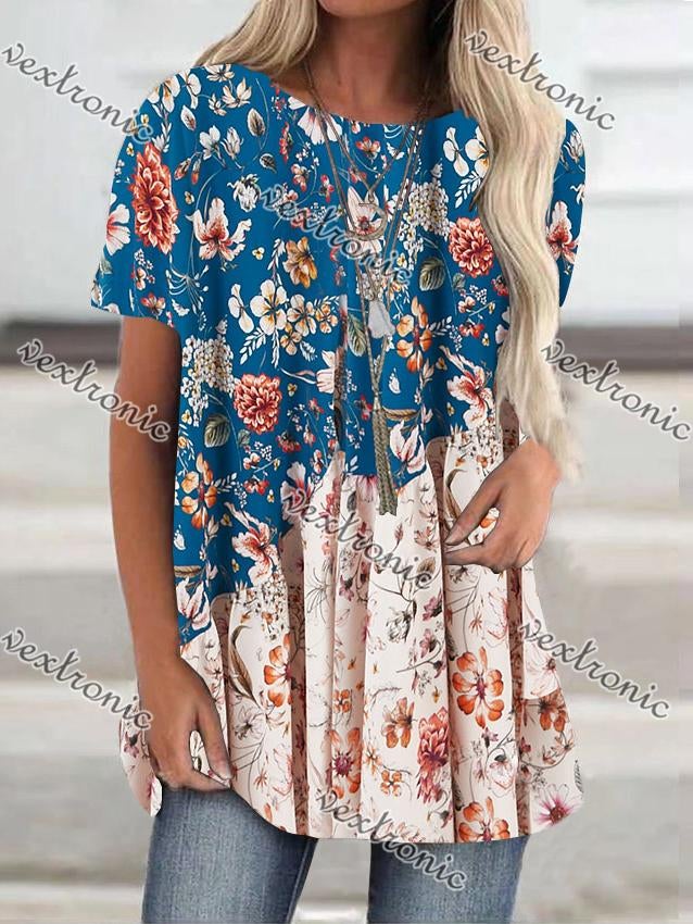 Women Long Sleeve V-neck Graphic Floral Printed Top