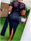 Flower Shape Solid Color Short Sleeves Wrap Round-Neck Maxi Dresses