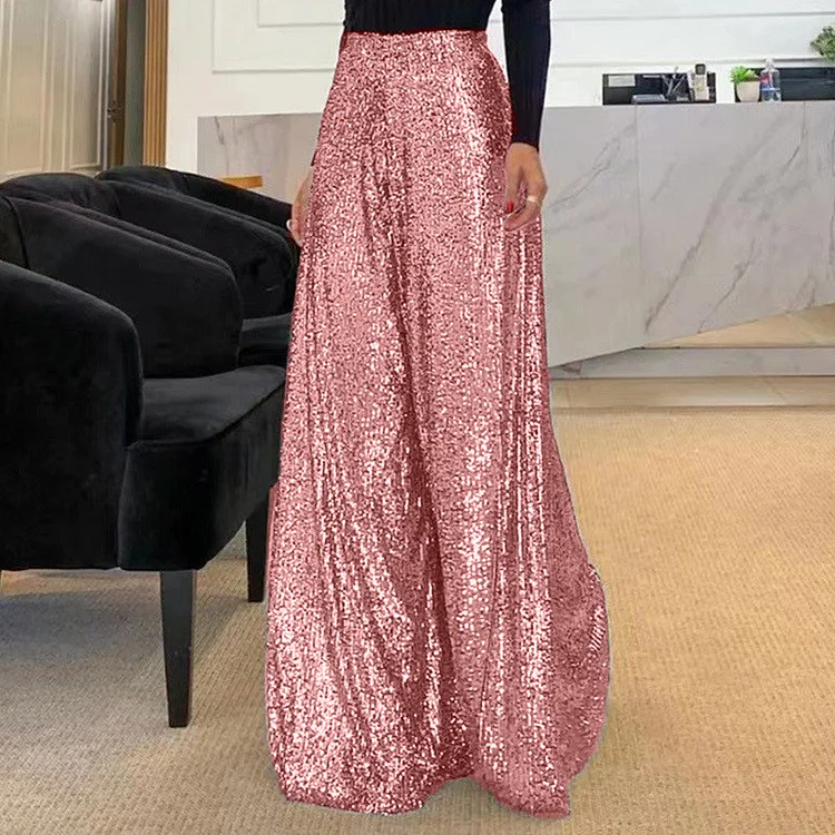 【⏰Limited time 55%off ⏰】Shiny sequined wide-leg pants black