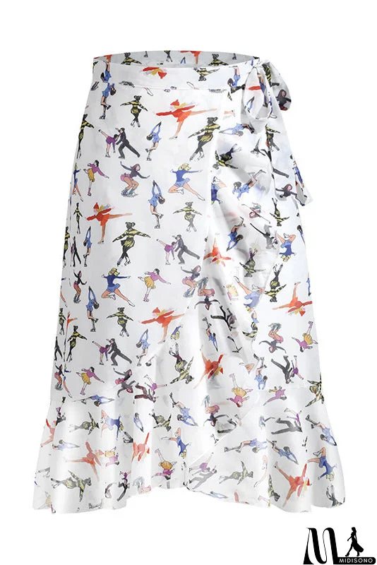 MidiSono - Lace-Up Slit Floral Chiffon Skirt