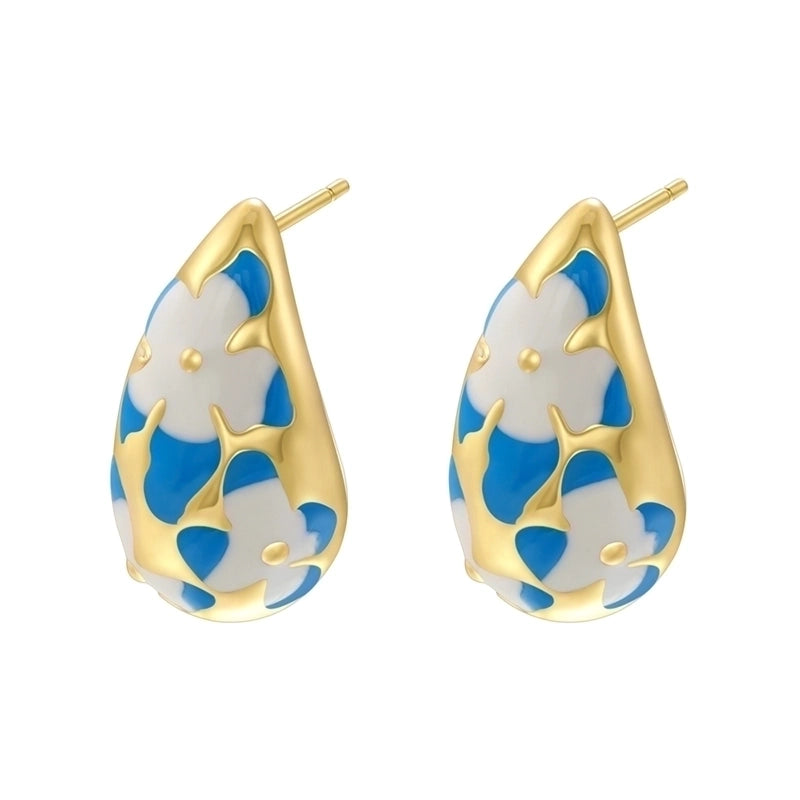 1 Pair Elegant Sweet Water Droplets Enamel Plating Copper 18K Gold Plated Ear Studs