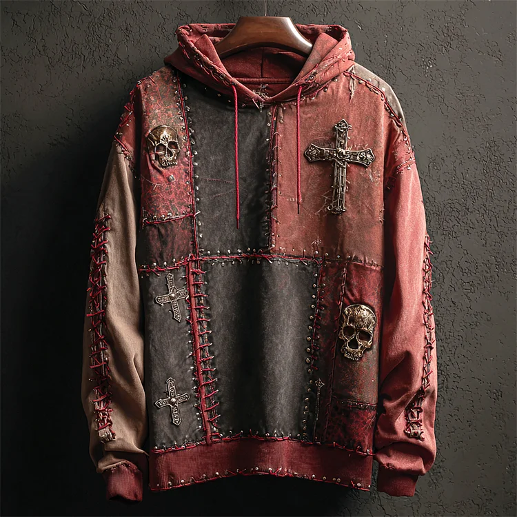 Rock Skull & Crossbones Art Men's Patchwork Hoodie