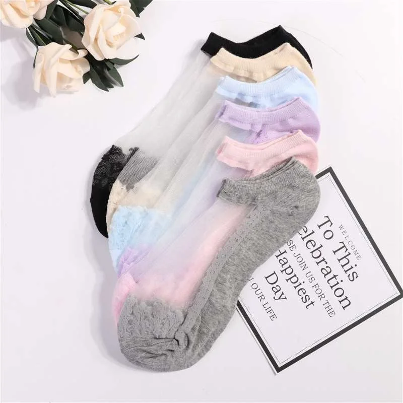 Cute print cat harajuku transparent socks women girl summer funny animal low cut ankle sock 2020 Women's Socks 2 Pairs