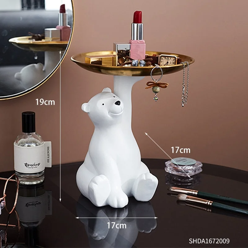 Modern Decor Polar Bear Desktop Storage Creative Animal Sculpture Living Room Decoration Accessories Resin Art Crafts Gifts