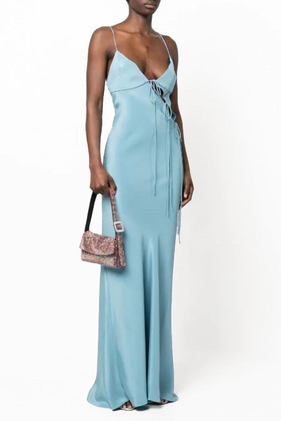 Lvs&Broner Spaghetti Strap Backless Sleeveless Long Prom Dress With Ruffles