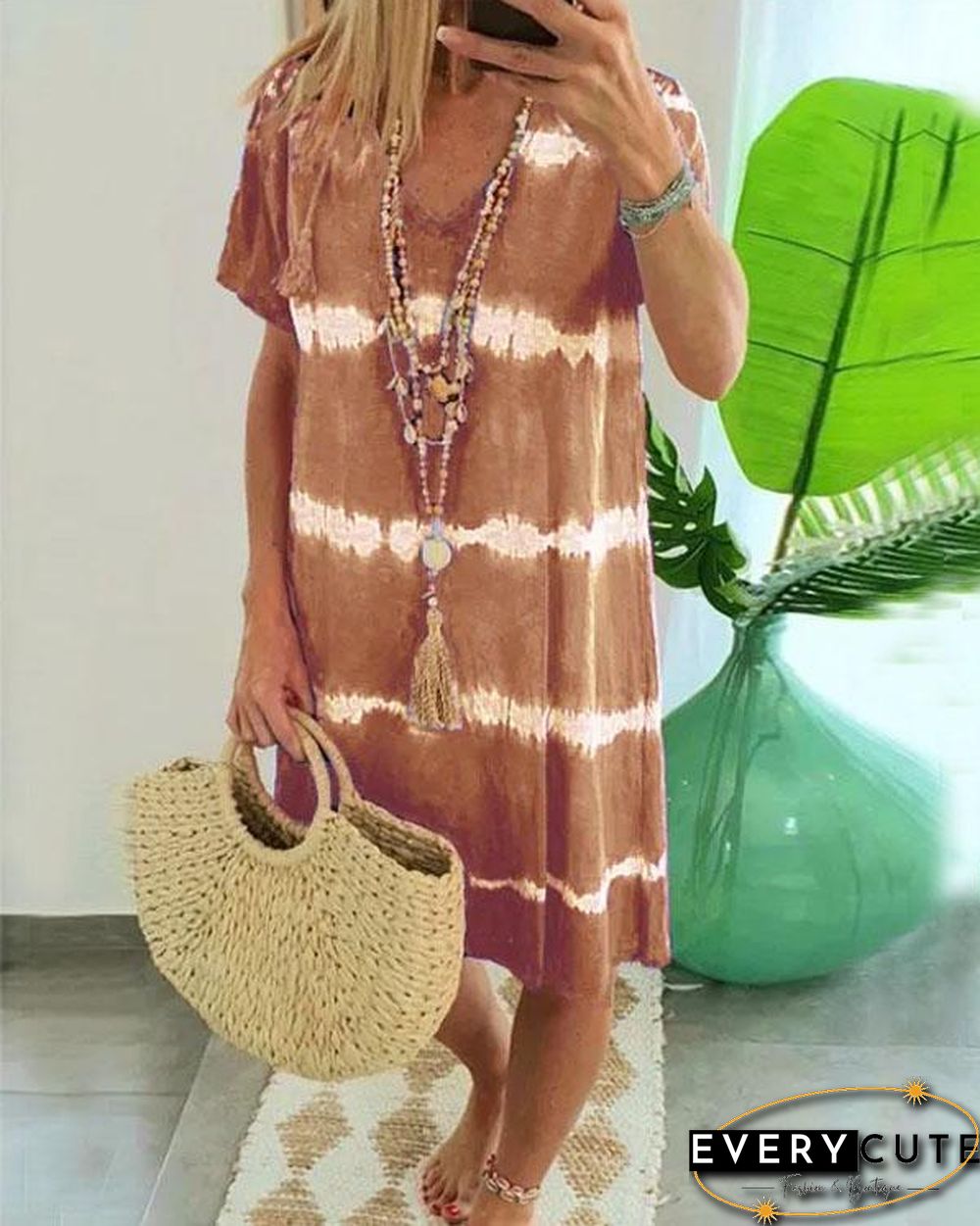 Felidress.com Tie Dye Striped Loose Mini Dress