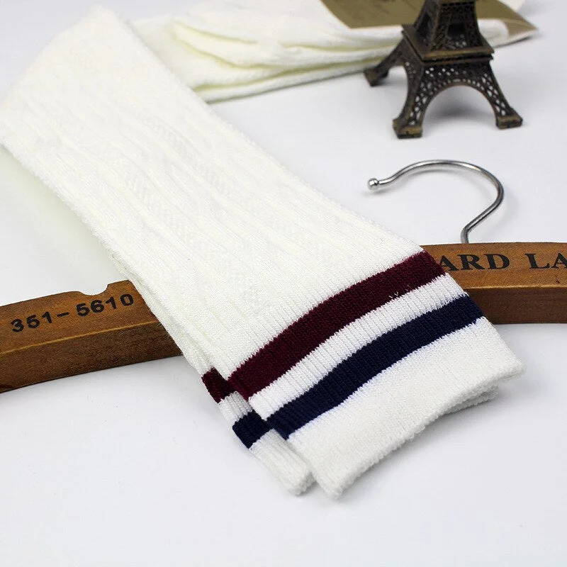 Stockings Women Striped Knitted Warm Winter Elasticity Kawaii Japanese Style Thigh High Womens Stocking All-match Simple daily