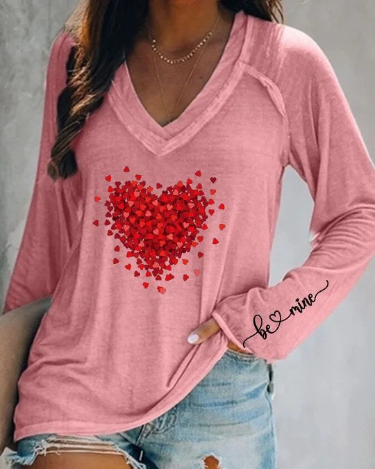 Valentine's Day Heart V-Neck Casual T-Shirt
