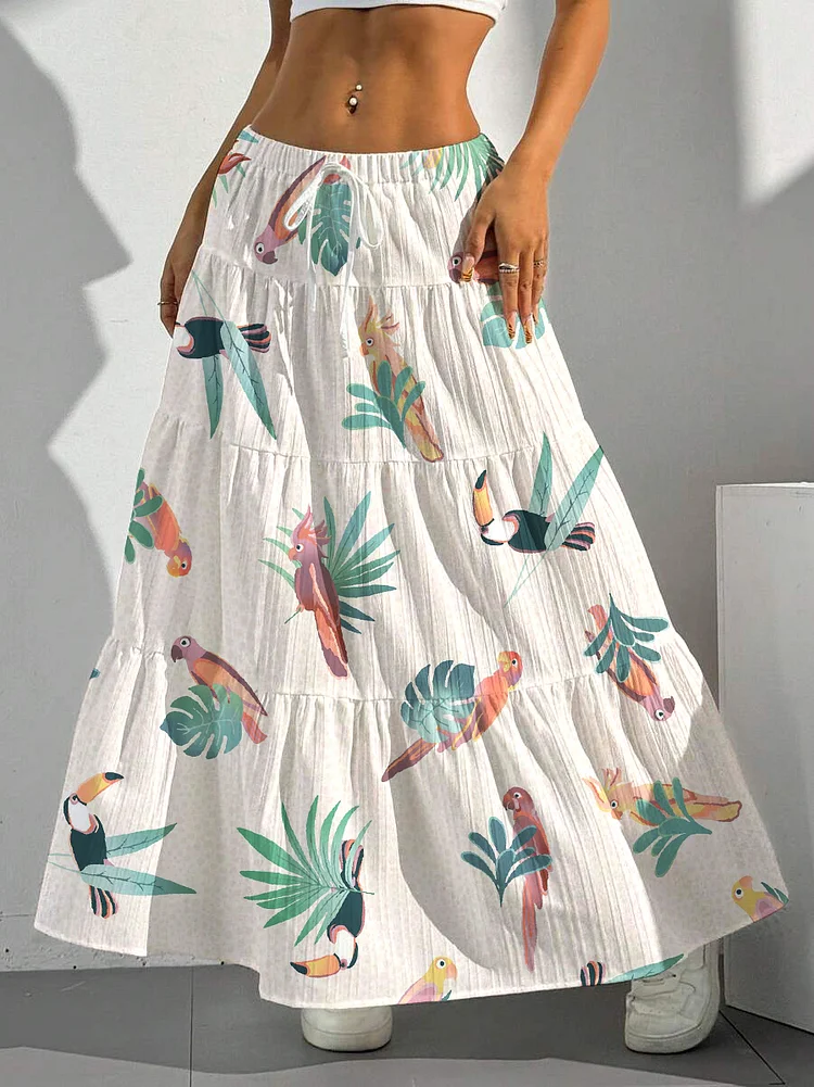 Women's Hawaii Tropical Plants Parrots Art Print Skirt​