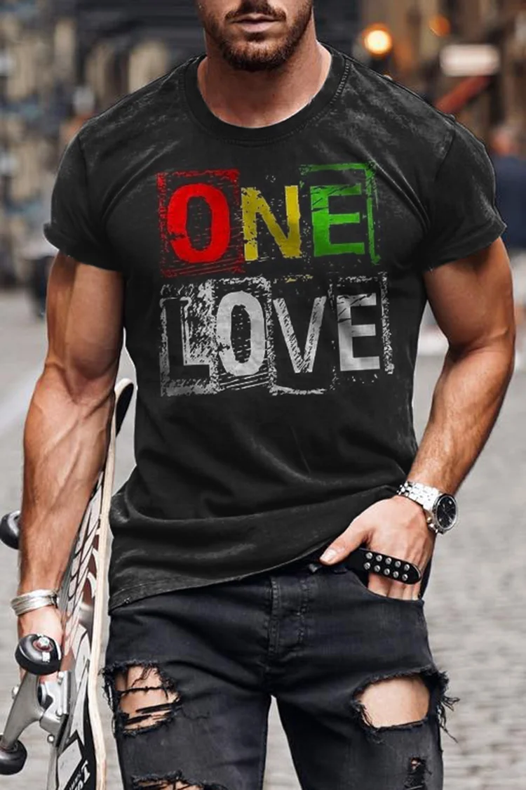 Men's ONE LOVE Distressed Print Men's Short Sleeve T-Shirt