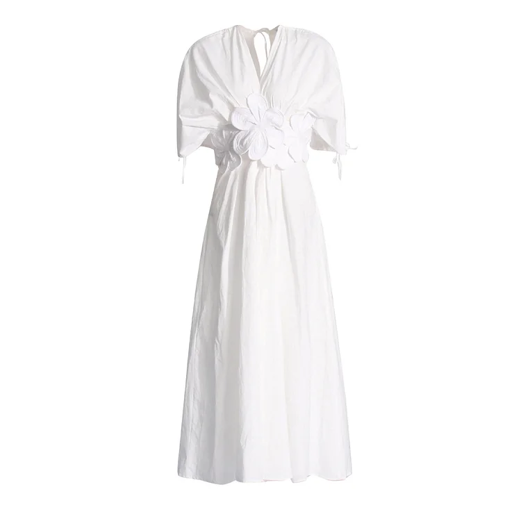 Elegant V-neck High Waist Floral Maxi Dress