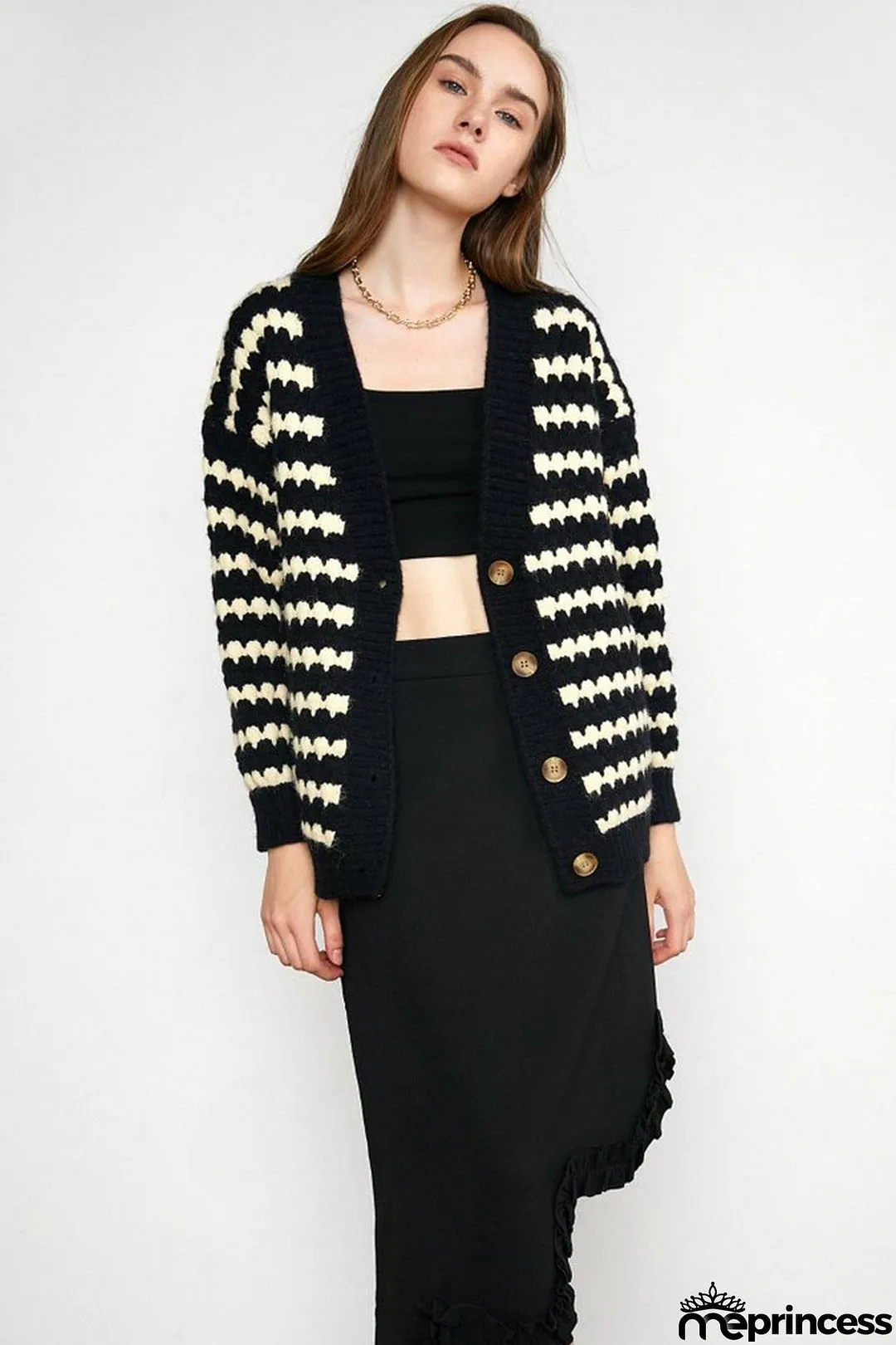 Black Striped Knitted Cardigan
