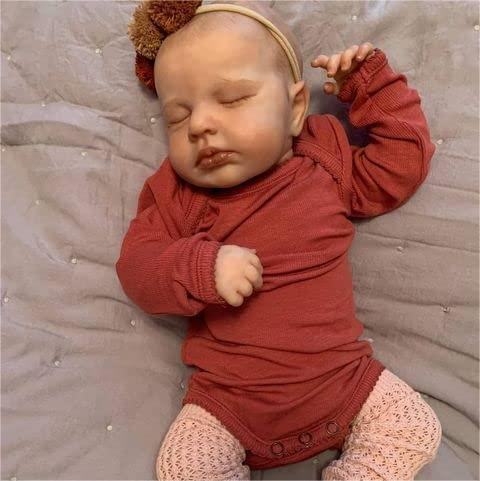 [Heartbeat💖 & Sound🔊] 20" Handmade Lifelike Reborn Newborn Baby Sleeping Girl Named Wenti with Hand-Painted Hair