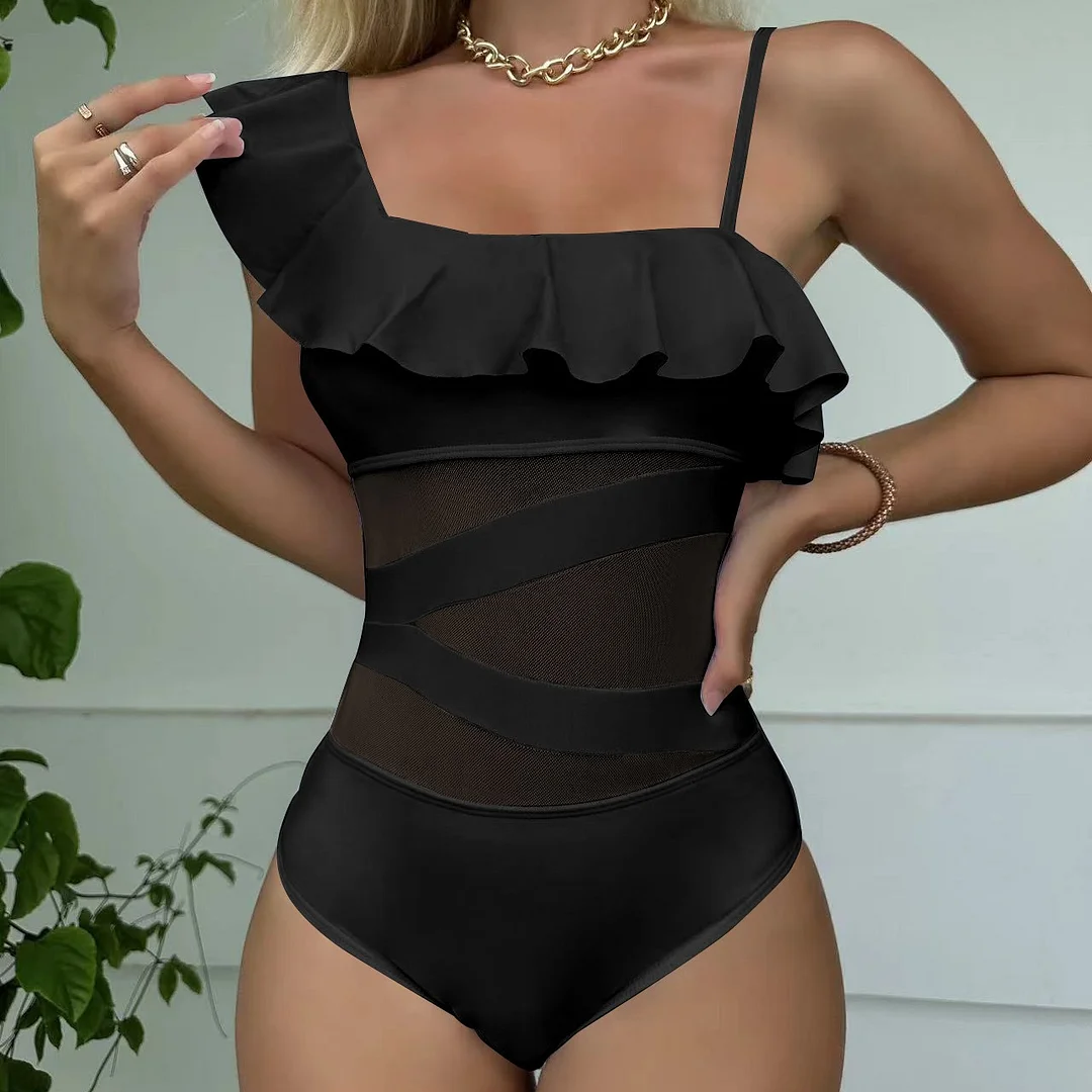 Uveng 2023 Sexy New Lotus Edge Mesh Splicing Body Swimsuit Swimsuit
