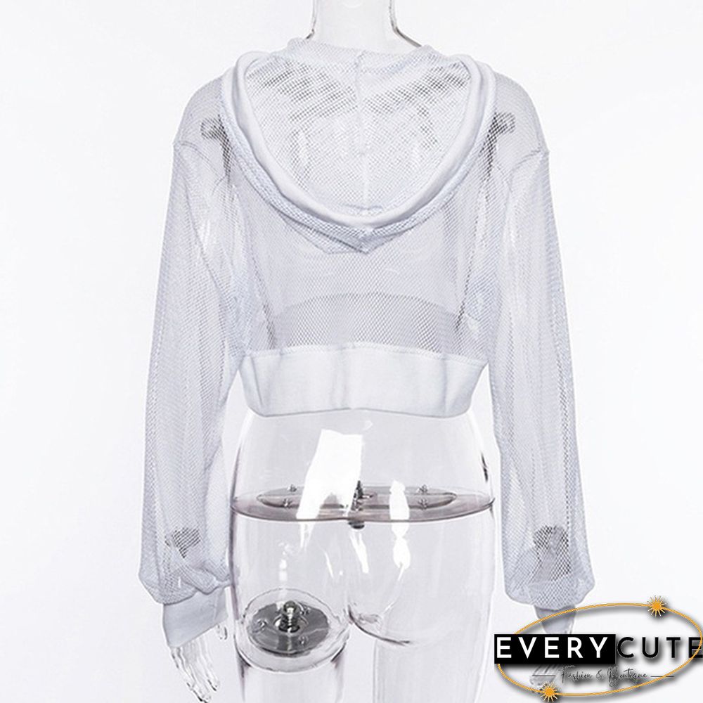Women's Fashion Hoodie Sweatshirt Sports Pullover Mesh Crop Tops