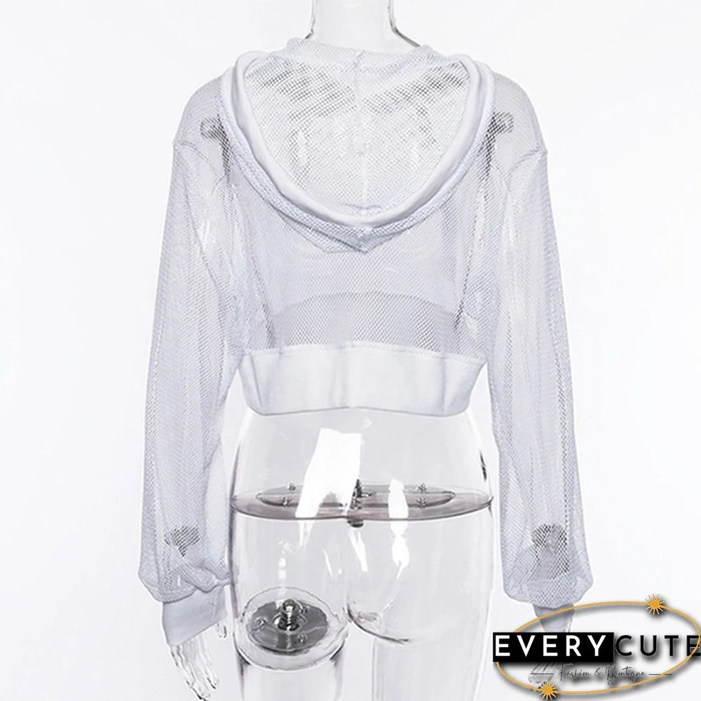 Women's Fashion Hoodie Sweatshirt Sports Pullover Mesh Crop Tops
