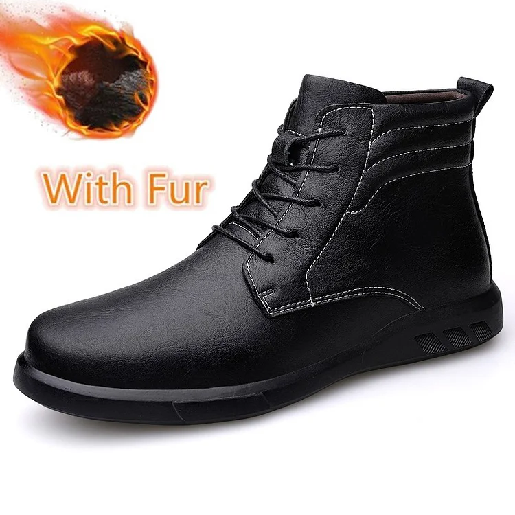 Damulin Luxury Brand Men Business Boots Warm Plush Fur Male Winter Boots Fashion Genuine Leather Casual Shoes High Quality Rubber Boots