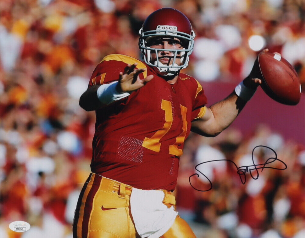 签名 Matt Leinart 签名 USC 特洛伊 11x14 照片海报 JSA 正品证书奖奖杯