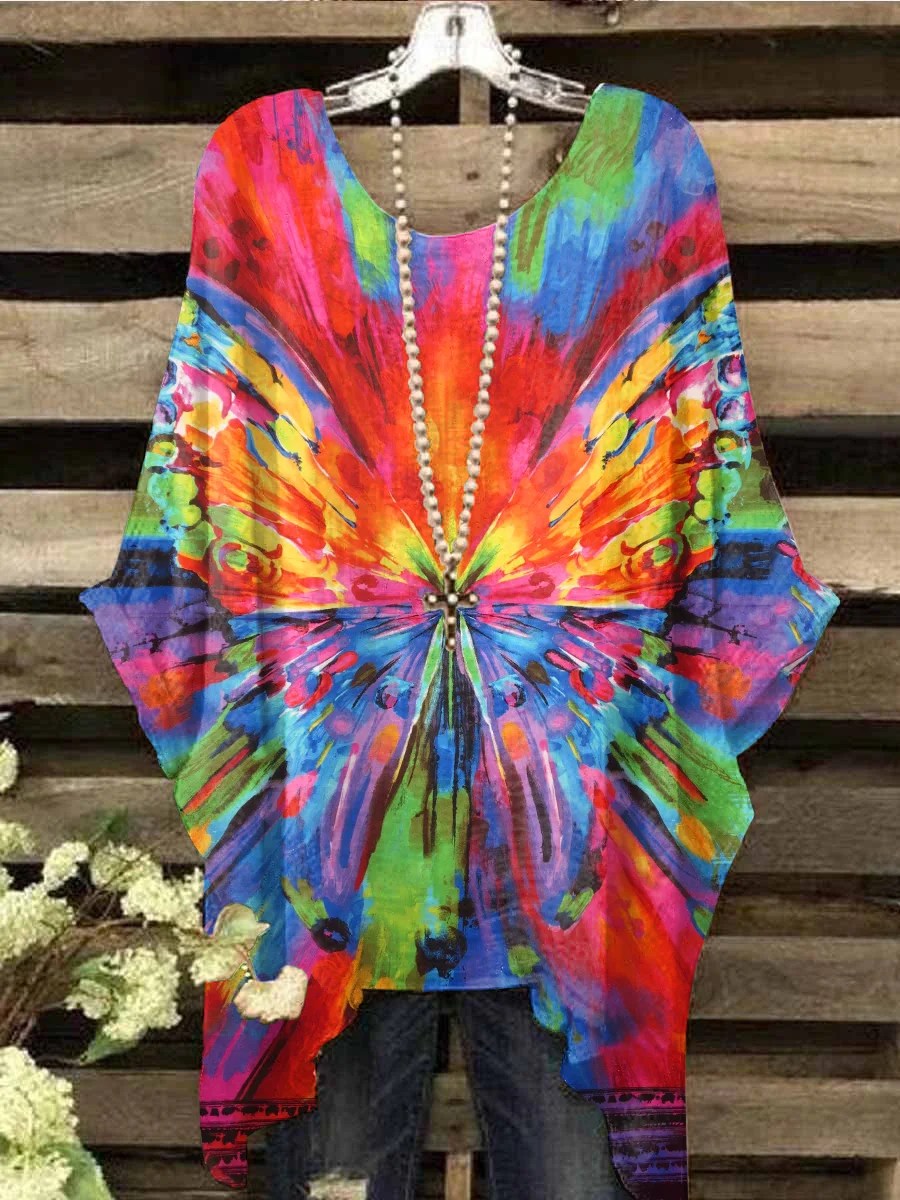Women's Tie-dye Butterfly Printed Pullover Tops