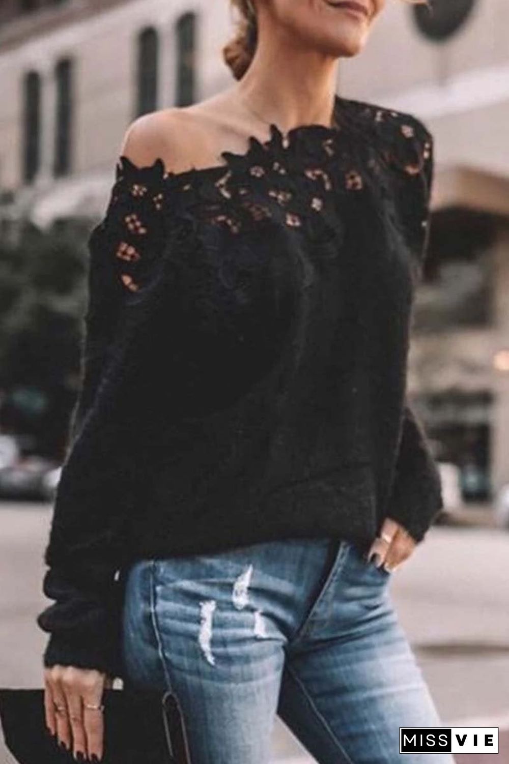 Lace Patchwork Black Sweater