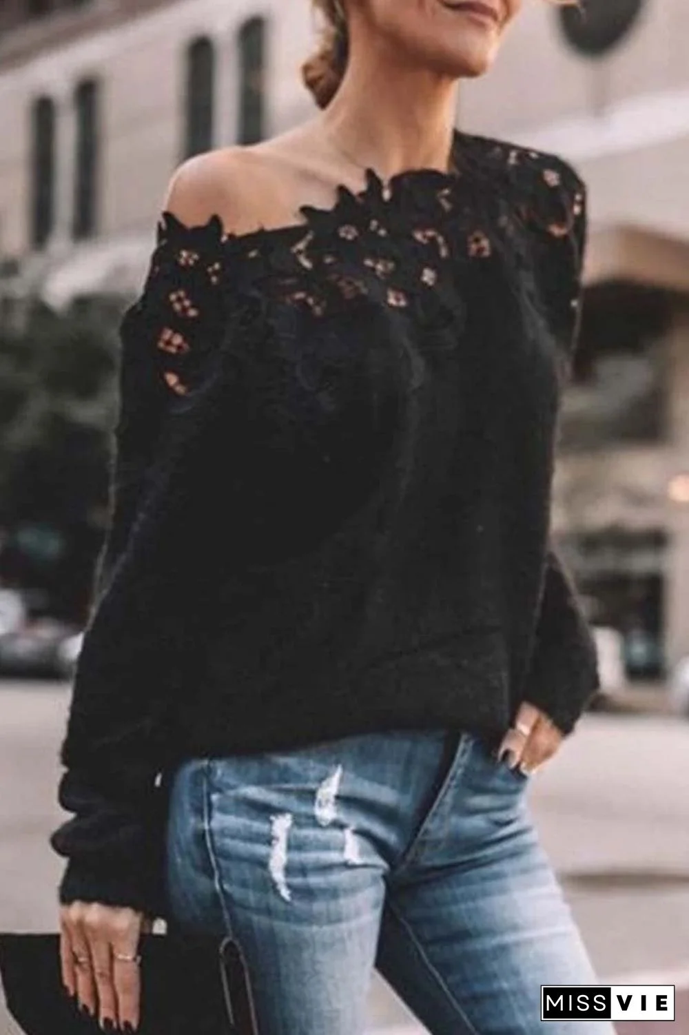 Lace Patchwork Black Sweater