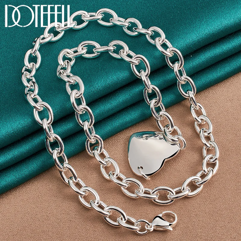DOTEFFIL 925 Sterling Silver Heart Pendant Necklace Woman Man 18 Inches Chain Jewelry