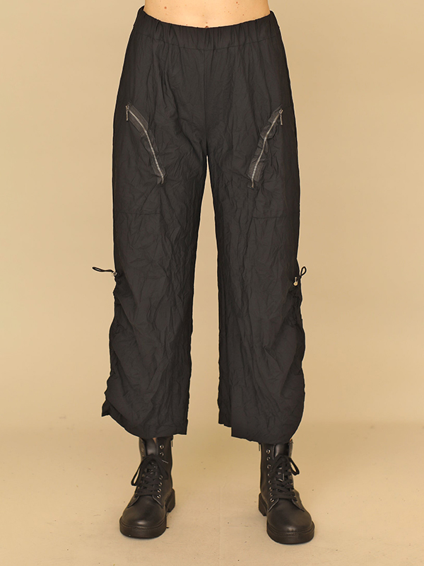Side Drawstrings Front Curved Zipped Pocket Straight Pants