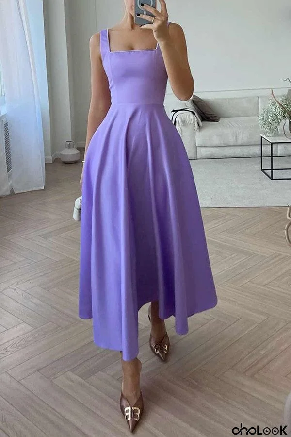 Elegant Lady Square Neck Solid Color Swing Formal Maxi Dress