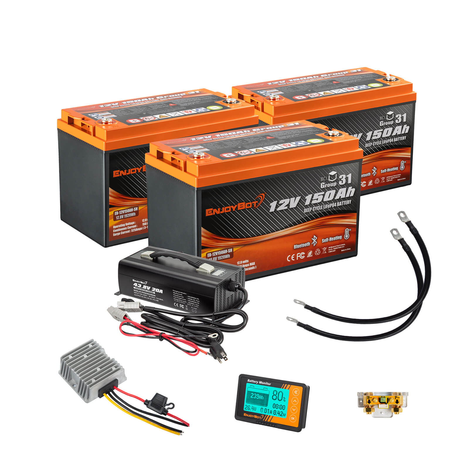 36V 150Ah Enjoybot LiFePO4 Lithium Golf Cart Battery Conversion Kit - 3 Batteries