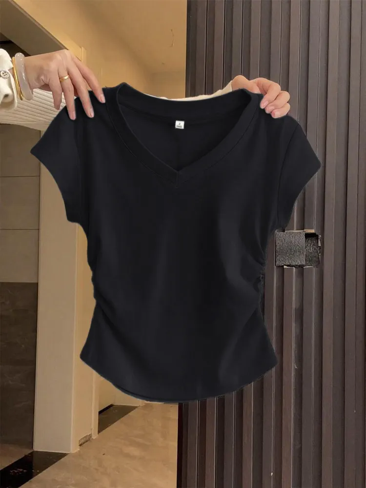 Women's V Neck Ruched Side T-Shirt